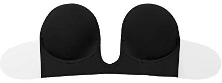 Bye Bra The U-Style Bra Reggiseni Adesivo Senza Cuciture Invisibile Lavabile Regolabile Leggero Scolloura Effetto Push-Up Senza Spalline Schiena Scoperta Taglie: A-D in Nudo, Nero (Nero, Cup E)
