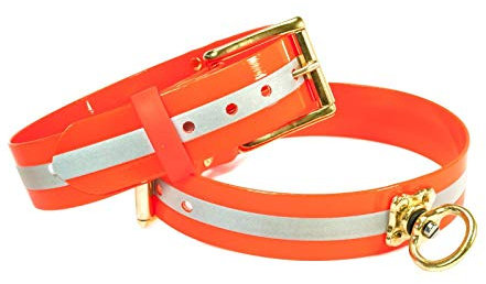 Mystique® Biothane Schweisshalsband 25mm Reflex orange Gold Messing 30-40cm