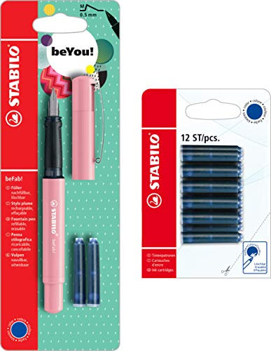 Füller - STABILO beFab! Pastel in Pastell pink - Einzelstift - inklusive 3 + 12 Patronen