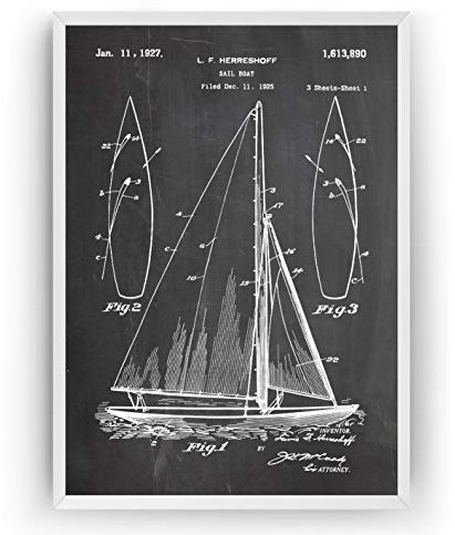 Sailboat 1927 Patent Poster - Beach House Nautical Sailing Giclee Print Art Kunst Wall Dekor Decor Entwurf Wandkunst Blueprint Geschenk Gift - Frame Not Included