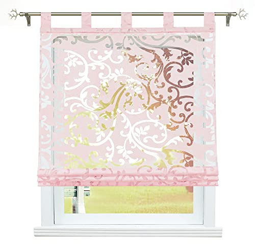 SCHOAL Raffrollo Ausbrenner Transparente Raffgardine mit Schlaufen Schlaufenrollo Gardinen Modern 1 Stück BxH 140x150cm Rosa