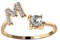 HIJONES Damen Anfangsbuchstabe Open Ring mit Zirkonia Stapelbaren Alphabet Verstellbaren Ringen Golden Brief M
