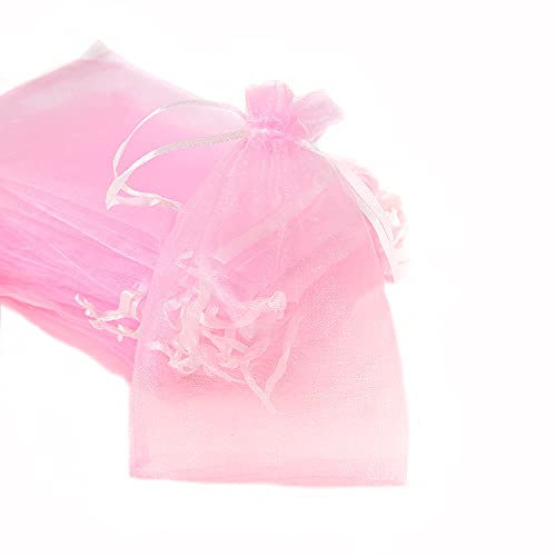 100 Sacchetti in organza da riempire, con cordoncino, per festival, feste, matrimoni, bomboniere, gioielli, lavanda, idea regalo, 15 x 20 cm, rosa