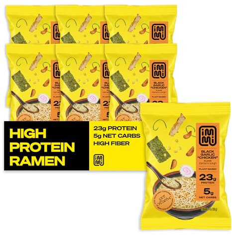 immi Black Garlic Chicken Ramen, 100% Plant Based, Keto Friendly, Low Carb, High Protein, Packaged Noodle Meal Kit, Ready to Eat, 6 Pack