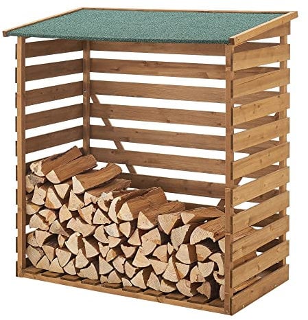 Abri-Bûches Couvert Solide Support pour Bois de Chauffage Robuste en Sapin Toiture Bitumé 123 x 116 x 64 cm Naturel Vert