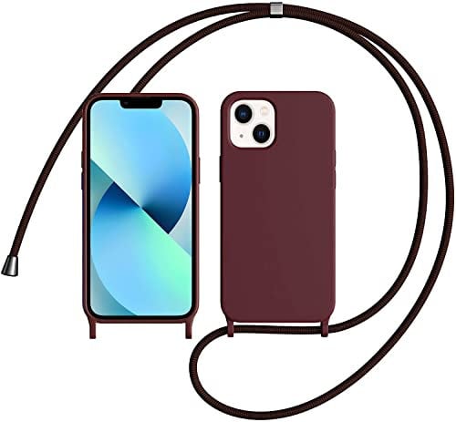 LIUKM Mobile Phone Chain Case Compatible with Apple iPhone 13 Mini | Necklace Case with Strap Mobile Phone Case for Hanging | Case with Cord | Protective Case with Cord - Wine Red