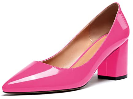 Zamikoo Damen Pumps mit Absatz, Elegant Pumps mit Blockabsatz Damen Schuhe 6.5CM Lack Rosa EU42