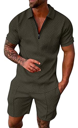FACAIAFALO Trainingsanzug für Herren Sommer Sportanzug 2 Teiliges Outfit Sport Set Kurzarm T-Shirts + Kurze Hose Sets Freizeitanzug Männer Business Hemd mit Revers Sporthose