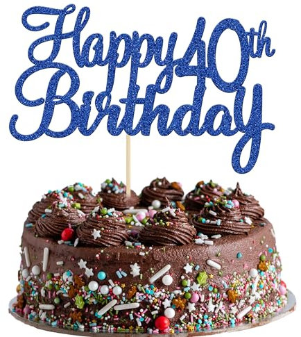 Gyufise 3Pcs Happy 40th Birthday Cake Topper Glitter 40th Birthday Cake Pick Cheers to 40 Years Old Forty Fabulous Cake Decorations for 40th Birthday Theme Party Supplies Blue