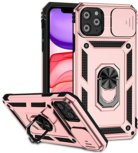 Hitaoyou iPhone 11 Case with Camera Cover & Kickstand, Heavy Duty Protective Magnetic Case for iPhone 11, Rosegold