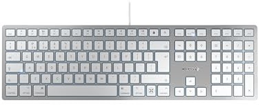CHERRY KC 6000C FOR MAC, Wired Mac Keyboard (USB-C Connection), UK Layout (QWERTY), Whisper-Quiet Keys, Compact & Flat Design, Silver/White