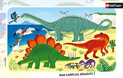 Nathan – Kinderpuzzle – Rahmen 15 Teile – Die Dinosaurier des Jura – Mädchen oder Jungen ab 3 Jahren – hochwertiges Puzzle – Dicker und robuster Karton – Dinosaurier – 86171
