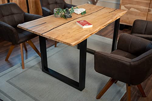 SAM Baumkantentisch 120 x 80 cm Polly, Epoxidharz-Adern in Schwarz, Akazienholz massiv + naturfarben, Esstisch mit U-Eisengestell Schwarz, Tischplatte 26 mm, Esszimmertisch mit echter Baumkante