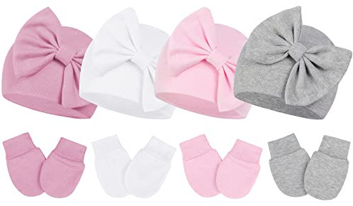 PONCEAU Neugeborenes Baby Mütze und Handschuhe Set Baumwolle Beanie Hut Unisex Mütze und Kratzfäustlinge für Kindergarten 0-6 Monate Baby Jungen Mädchen