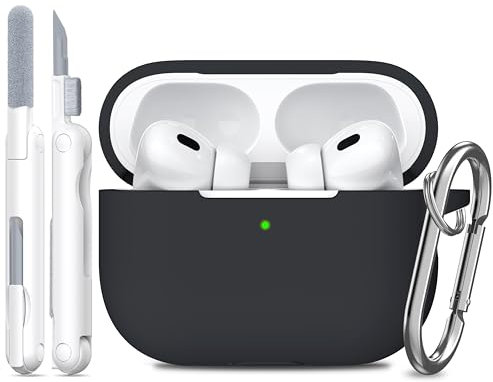 R-fun Compatible with AirPods Pro 2nd/1st Generation Case Cover with Cleaning kit, Full Protective Silicone for Apple AirPods Pro 2023/2022/2019 Charging Case[LED anteriore visibile],black