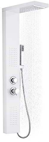 NAIZY Panel de ducha 4 en 1 multifuncional Conjunto de ducha de lluvia Conjunto de ducha de acero inoxidable 304 con ducha de mano Ducha de masaje Ducha de cascada y ducha de lluvia, Blanco