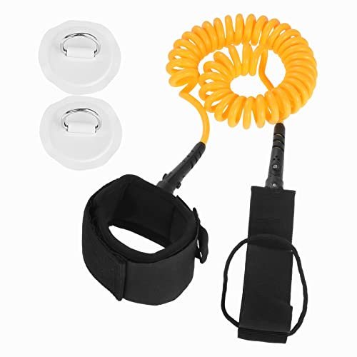 KEESIN Surf Leash,10ft 7mm Surfboard Leash Surfing Coiled Leash mit 2PCS Edelstahl D-Ring Patches für Surfboard Paddle Board Kayak Longboard (Gelb)
