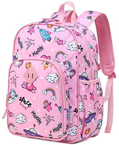 VASCHY Leichter Rucksack für Jungen und Mädchen, 11,5 l, wasserabweisend, mit reflektierendem Brustgurt, mit elastischen Flaschentaschen, für Kindergarten, Space Cats, Tagesrucksack