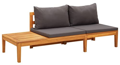 FIRBNUS Gartenbank mit Tisch & Dunkelgrauen Kissen Massivholz Akazie Balkon Lounge Set Lounge Sofa Outdoor Gartengarnitur Holz Gartenmöbel Set Balkonmöbel Set Garten Loungemöbel Set Gartensofa