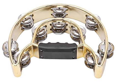 Doppelreihiges Tamburin, Leichtes Handtamburin mit Hellem Klang f¨¹r Konzerte Festivalpartys ¨C Gelb, Ergonomischer Griff Glockentrommel Musikinstrument