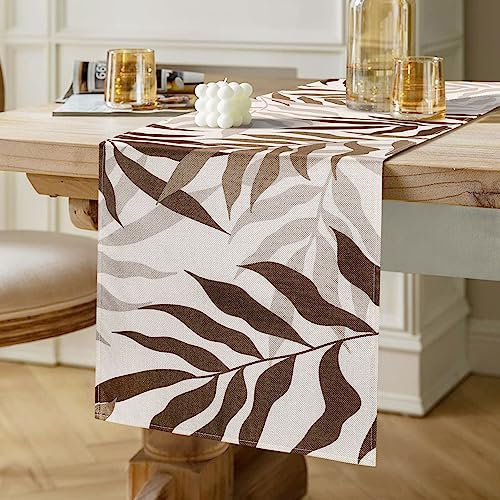 Tischläufer 40x140 Modern Esszimmer Natur Polyester Tischläufer Braun Gelb Blätter Tischläufer Kurz Rechteckiger Dekorativer Tischläufer für Drinnen und Draußen Küche Esstisch Picknick