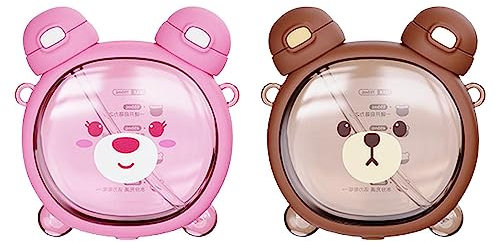 Bouteille D'eau Ours, 750ML Mignon Bouteille D'eau Avec Paille,Gourde Motif Ours Mignon, Anti-Fuite, Bouteille D'eau Portable Et Étanche Pour Les Pour Voyage