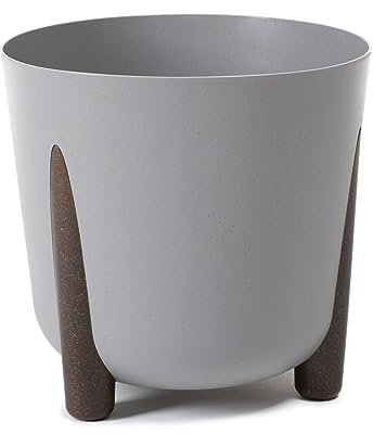Muddy Hands Eco Friendly Plant Pot Indoor Home Outdoor Garden Round Decorative Flower Planter Holder Cover - Made from Recycled Plastic & Wood - Diameter: 34.5cm - Height: 32cm (Grey)