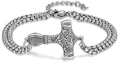KINGWHYTE Thor Hammer Mjolnir Bracelet 925 Sterling Silver Men Adjustable Amulet Bracelets Vintage Viking Jewellery Gift for Father Son
