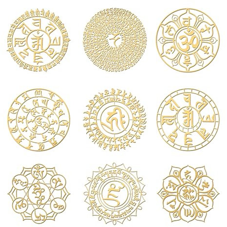OLYCRAFT 9 Stück 4x4cm Buddhistische Kultur Aufkleber Mantra Rad Selbstklebende Goldene Aufkleber Tai Chi Array Metall Gold Aufkleber Für Sammelalben DIY Basteln Telefon Wasserflasche Dekor