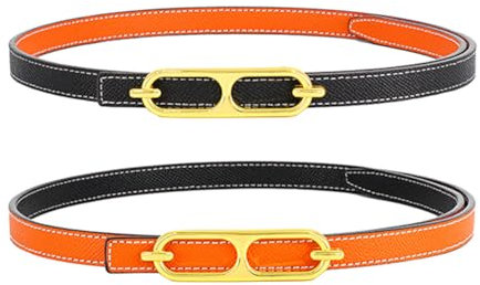 CCAIPU Damen Skinny Leder Gürtel für Kleid, Mode Reversible Double Color Gürtel mit Legierungsschnalle Verstellbares Taillenband für Jeans Hosen Mantel (B-Orange/Schwarz)
