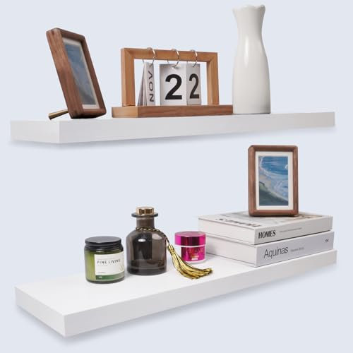TANYRE Rustikale Bauernhausregale, schwebende Regale, Wandregal für Schlafzimmer, Wohnzimmer, Küche, 2er-Set, 61 x 17 x 3 cm (Weiß, 61 cm)