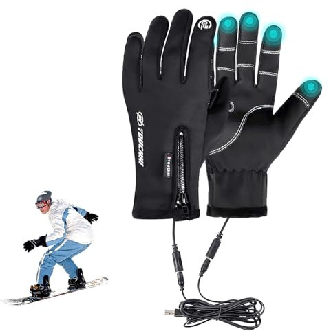 lifetter USB Beheizte Handschuhe, Beheizbare Handschuhe für Herren Damen, 5V 7600mAh Wiederaufladbar Beheizte Handschuhe, Warme Touchscreen Handschuhe für Klettern, Wandern, Radfahren, Camping (L)