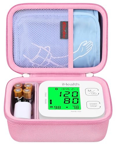 Elonbo Carrying Case for iHealth Track Smart Upper Arm Blood Pressure Monitor, Wireless Bluetooth Blood Pressure Monitor Travel Protective Bag Storage Holder, Mesh Pocket fits Range Cuff, Pink