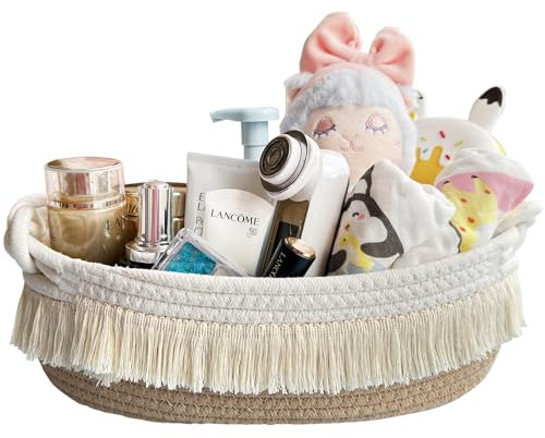 Cestini in corda di cotone,Cestini portaoggetti, Cestino portaoggetti Intrecciato, per bagno, Cameretta dei bambini, soggiorno, decorazione della stanza, Cosmetici (Grass Yellow)