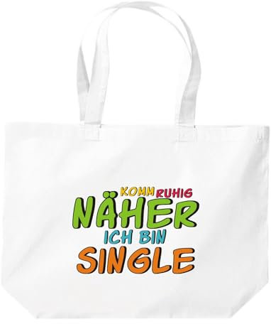 ShirtInStyle Beutel Tasche, Komm ruhig näher ich Bin Single, Jute, Shopper, Tasche, Farbe Weiss