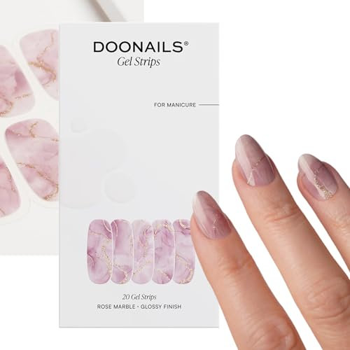 Doonails – Gel Folien Rose Marble – 20 UV Gel Strips in 9 Größen mit Extra-Länge – Nagelfolien selbstklebend & UV härtend – Nagelaufkleber mit bis zu 14 Tagen Halt