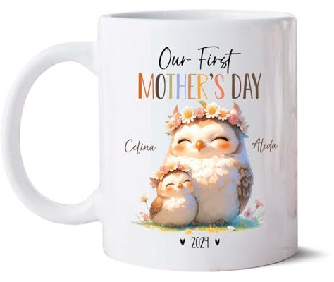Mug animal hibou pour amoureux de hibou, maman et bébé hibou tasse en céramique, tasse à café pour la première fête des mères, tasse en porcelaine personnalisée pour maman et bébé hibou, cadeau