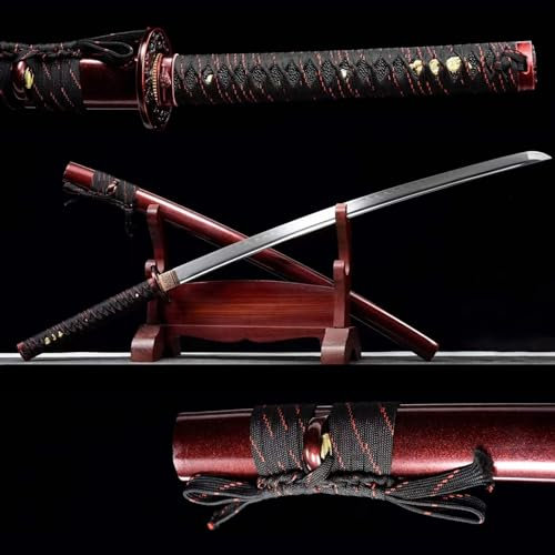 KWXPW 【Schönheit Kalter Waffen】 Echte Handgeschmiedete Katana,103cm Samuraischwerter mit T10-Klinge aus Kohlenstoffstahl,Japanische Schwerter für Geschenke,Sammeln,Heimdekoration,Kampfsport