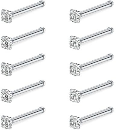 Briana Williams 316L Chirurgenstahl Nasenstecker Spirale 20G mit Steine Nase Stud gerader Stab Nasenpiercing Ohr Ringe Piercing Schmuck