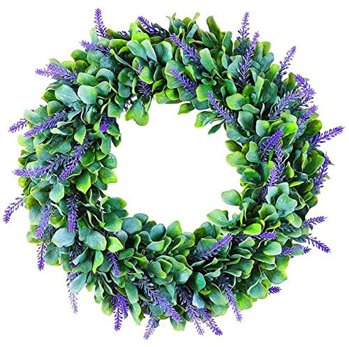 Vanessanty Front Door Wreath 18 Inch Artificial Lavender Wreaths Christmas Wedding Decor Winter Spring Summer Fall Boxwood Outdoor