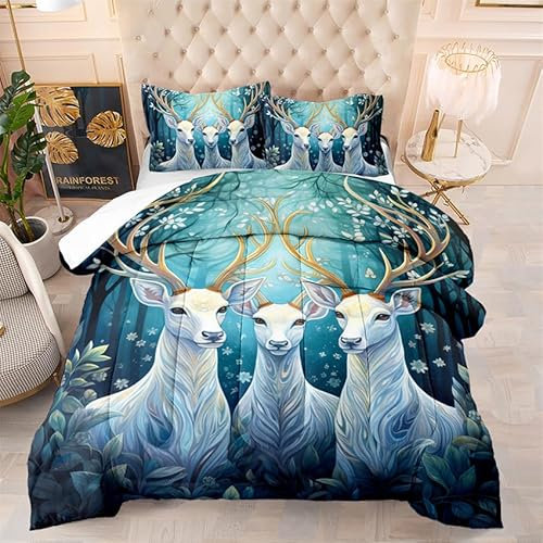 Bettdecke 172X218 Hirsch Duvet 200Gsm, Dünne Und Leichte Steppdecke,Antiallergisch 4 Jahreszeiten Bettdecken,Weiche Mikrofaser Bettdecke Mit Kissenbezüge