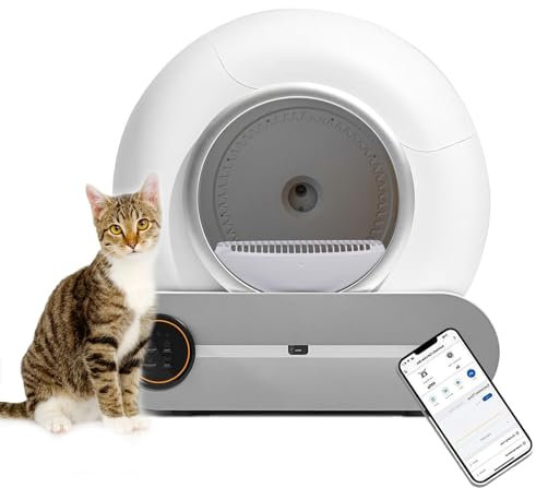QFGain Bac à LitièRe Automatique pour Chat Autonettoyant, Bac à LitièRe Intelligent Autonettoyant pour Chat, Bac à LitièRe 65L + Poubelle à LitièRe pour Chat Couverte 9L, ContrôLe WiFi/App