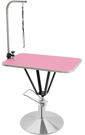 HarBin-Star Trimmtisch, Tierpflegetisch, Schertisch Pflegetisch für Hunde, Hydraulisch Anhebbarer Tierpflegetisch, 80 x 50 x 85cm, Höhenverstellbar, Edelstahl (Rosa)