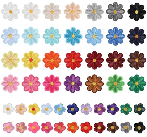 50 Stück Patches zum Aufbügeln, Flicken zum Aufbügeln, Patches Klett, Aufnäher zum Aufbügeln, Bestickte Aufnäher, Bügelbilder für Hut, Jeans, Jacken Rucksäcke, DIY-Zubehör, Gänseblümchen Blume