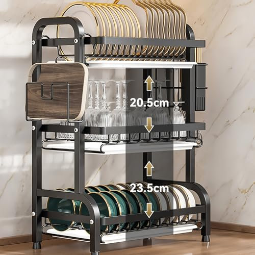 Escurridor de platos de 3 niveles para colocar sobre el fregadero, escurridor de platos con soporte para tabla de cortar, soporte para utensilios, escurridor de platos, organizador de mostrador de