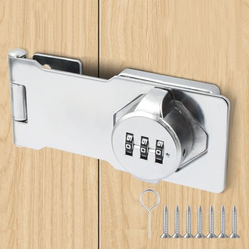Luabue Cerradura de Combinación 4,5 pulgadas Cerradura de Armario Seguridad Cerrojo con Tornillos, Hebilla para Armario, Puertas Pequeñas, Armarios