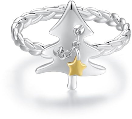 Qings Weihnachtsbaum Ringe für Damen 925 Sterling Silber Weihnachts Offener Verstellbarer Gedreht Ring Weihnachtsschmuck Geschenke für Familie Mutter