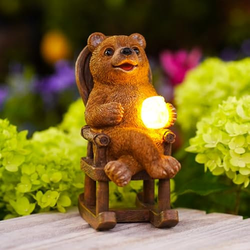 Goodeco Solar-Bär-Gartenstatue mit LED-Licht, Relaxsessel Outdoor-Dekoration, wetterfeste Solar-LED-Figur, Bären-Thema, Geschenk & Gartendekoration für Terrasse/Rasen