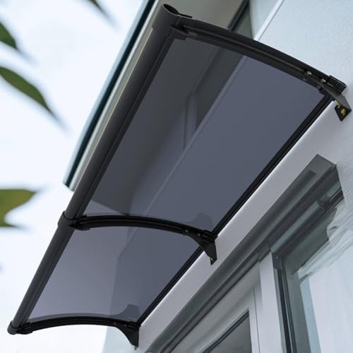 kufu01 Auvent de Porte et Fenêtres,Marquise de Porte en Polycarbonate avec Cadre en Aluminium,Résistance Aux Chocs 300 Kg,Résistante Toit Abri Contre la Pluie et UV,5 Couleurs (55x250cm/22 x98,Gray)