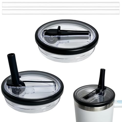 2 Pack Replacement Cup Lid for Stanley Quencher, Leak Proof Splash Resistant Drinks Cup Lid 40oz Tumbler Flip Straw Replacement Accessories Compatible with Stanley Cup (Black)